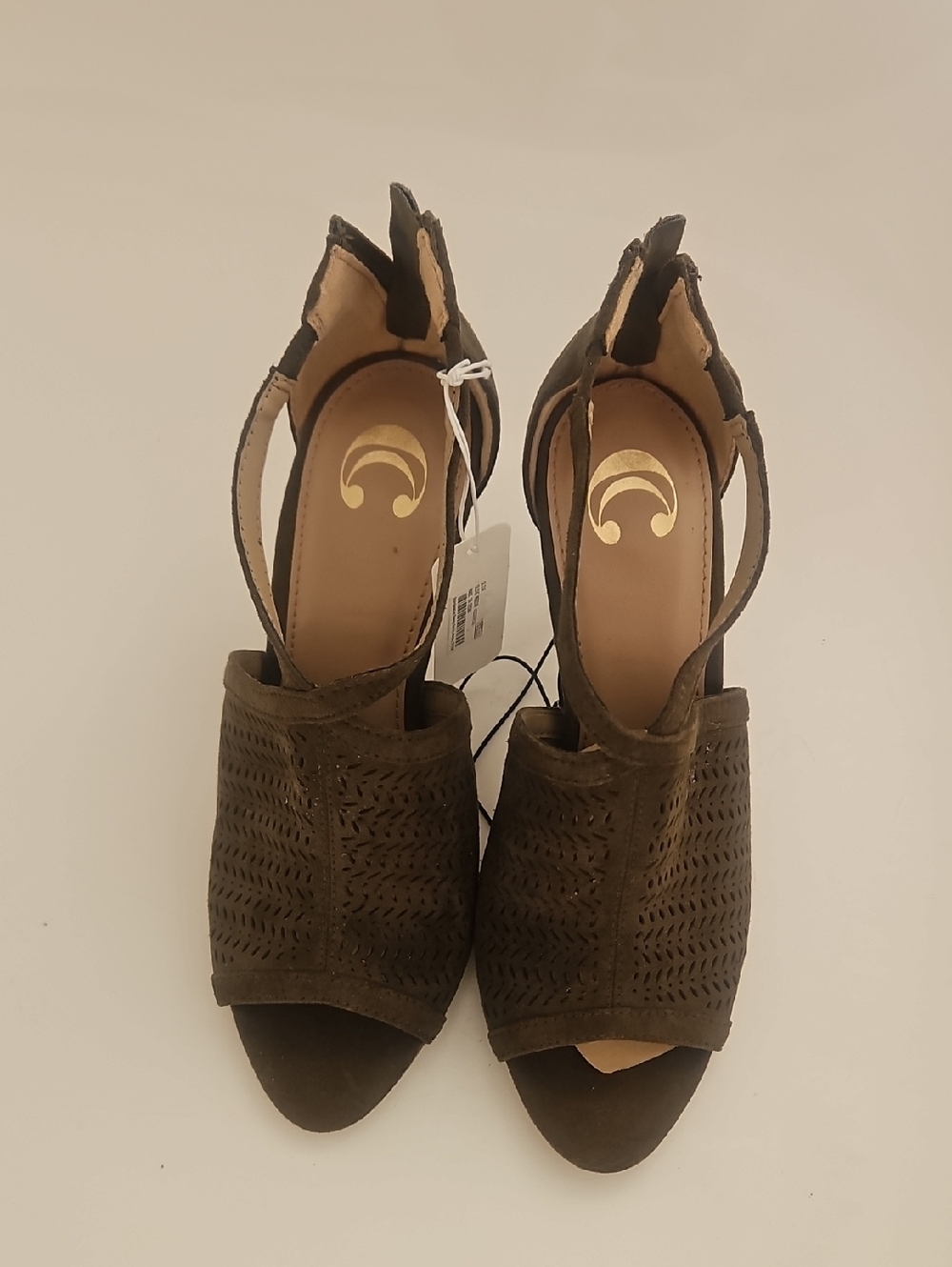 Women's Olive Open-Toe Perforated Heels